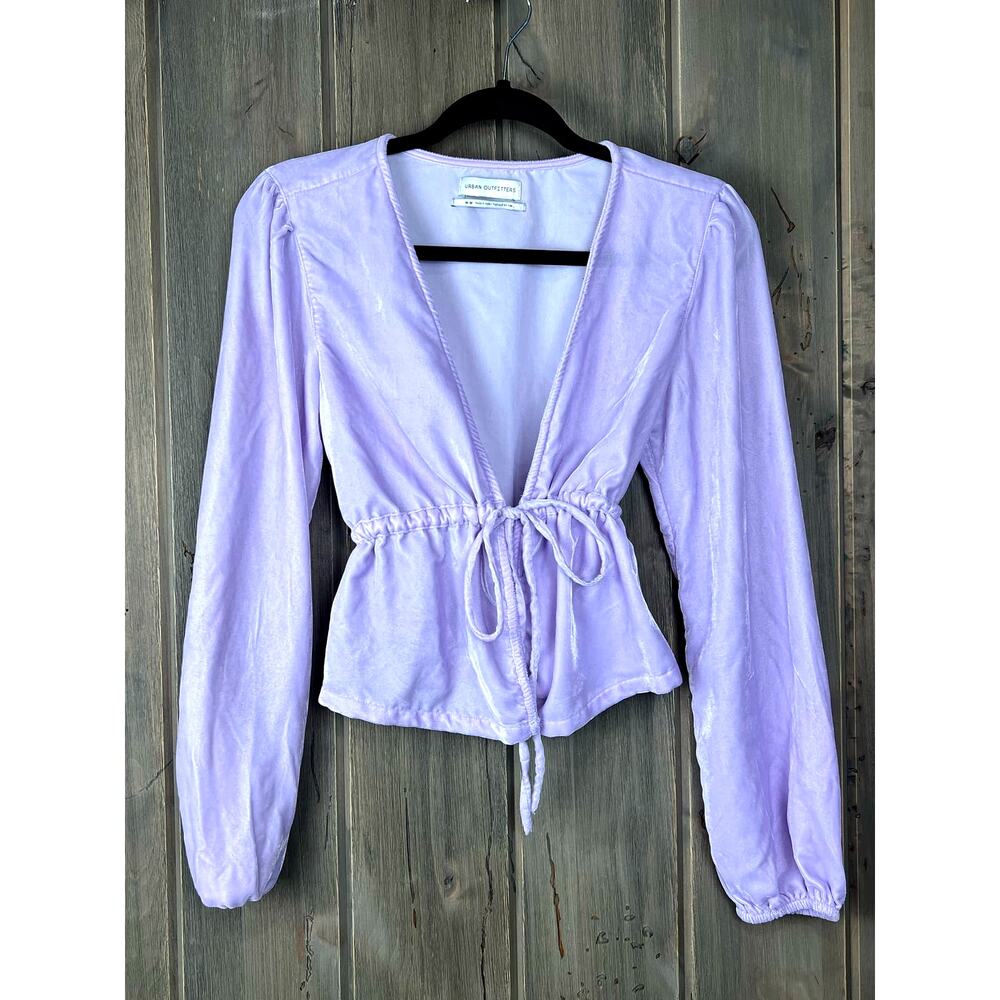 Urban Outfitters Tie Front Purple Velvet Long Sleeve Top, Medium